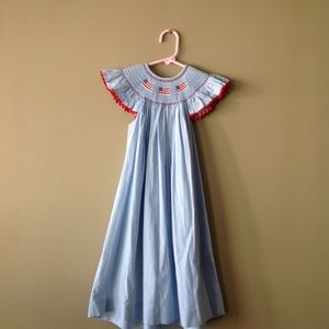 USA 4th of July Smocked Dress sz6 Shrimp & Grits